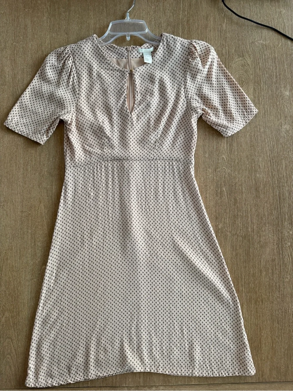 H&M Beige Floral Puff Sleeve Mini Dress Size 4